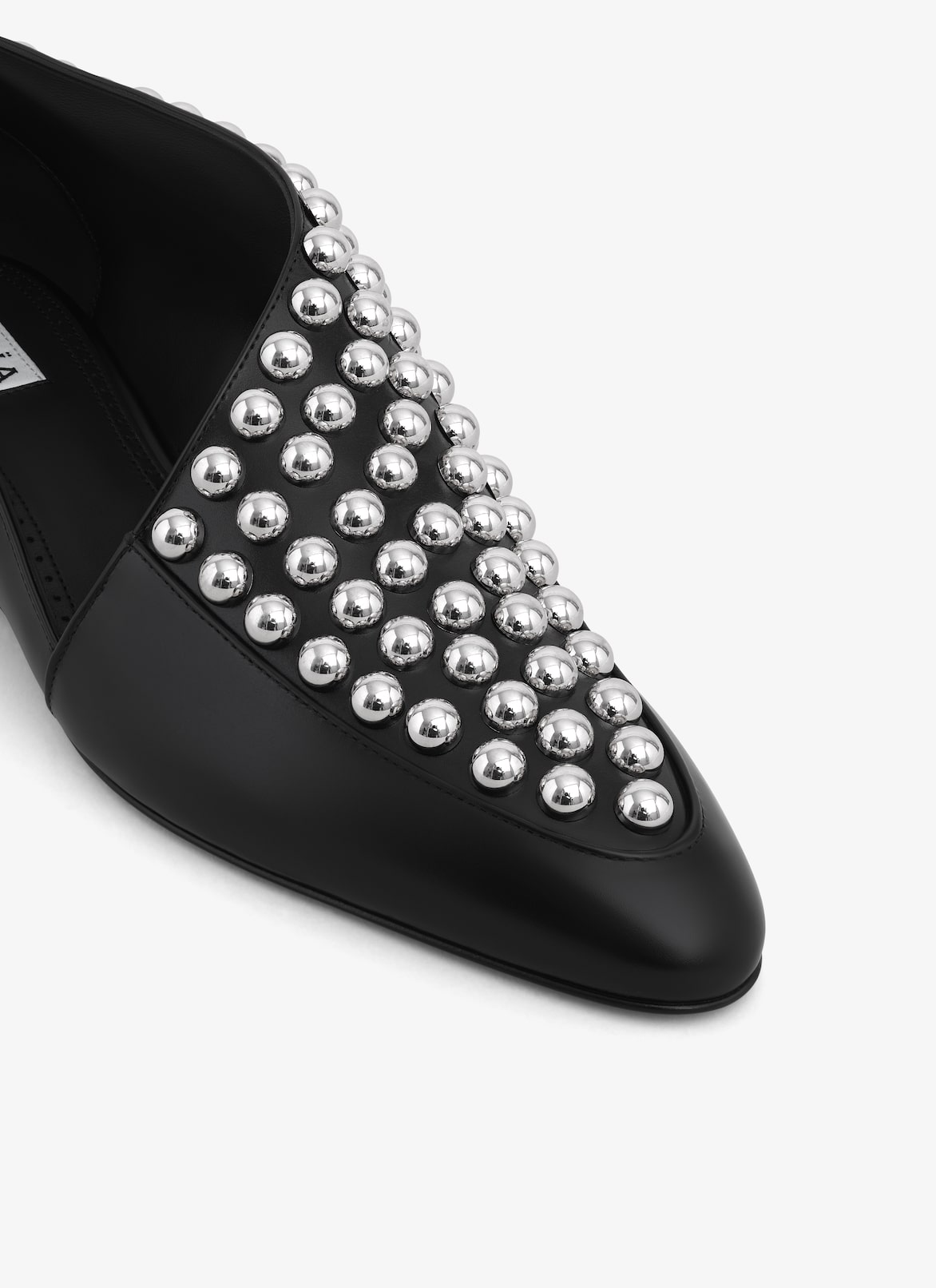 ASYMETRIC LOAFERS IN GLOSSY CALFSKIN WITH STUDS ALAÏA BLACK ASYMETRIC LOAFERS IN GLOSSY CALFSKIN WITH STUDS
